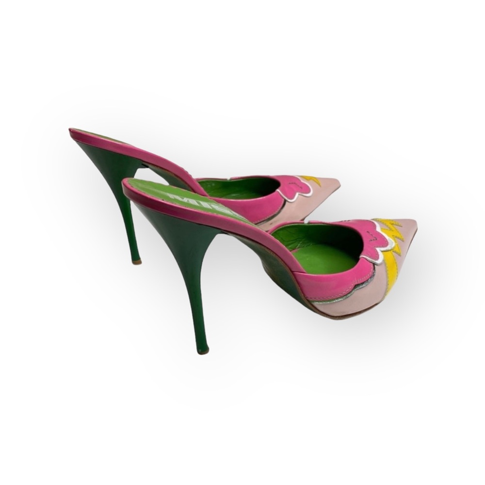 Vintage: Miss Sixty ↯ Lightning Pointy Toe Stiletto Heels Mules ↯ Pink Appliqué - Picture 6 of 17